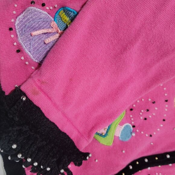 Jack B Quick Womens Full Zip Sweater Size Medium Pink Embroidered Perfume Bottle - Picture 6 of 9